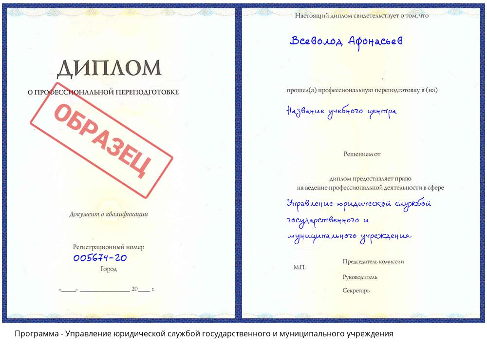 Управление юридической службой государственного и муниципального учреждения Владикавказ