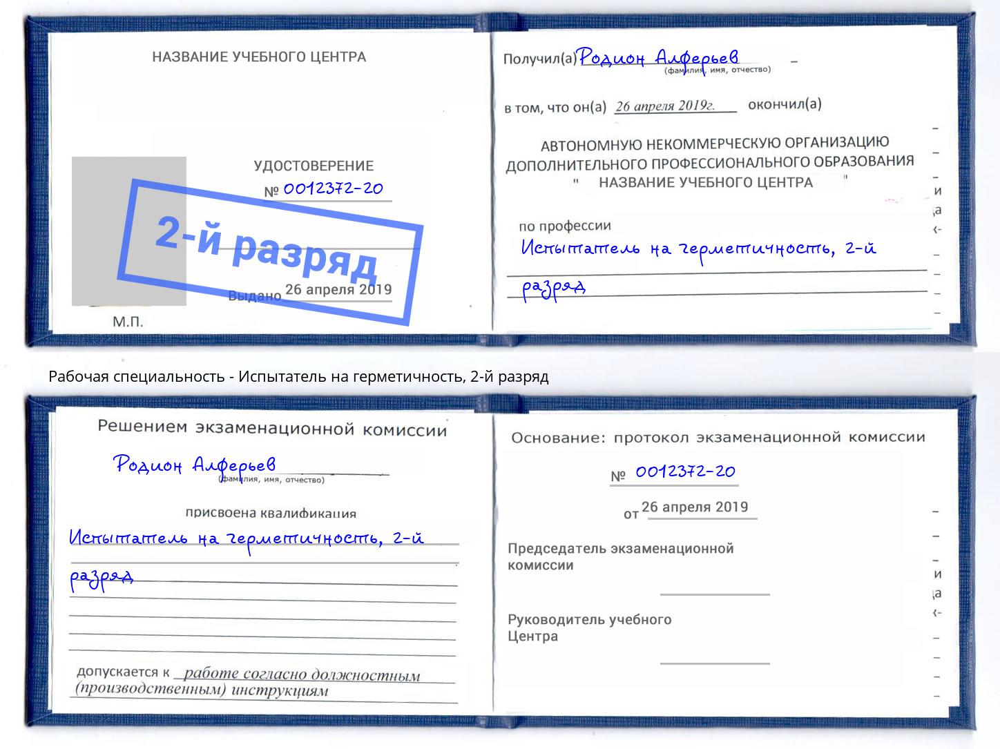 корочка 2-й разряд Испытатель на герметичность Владикавказ