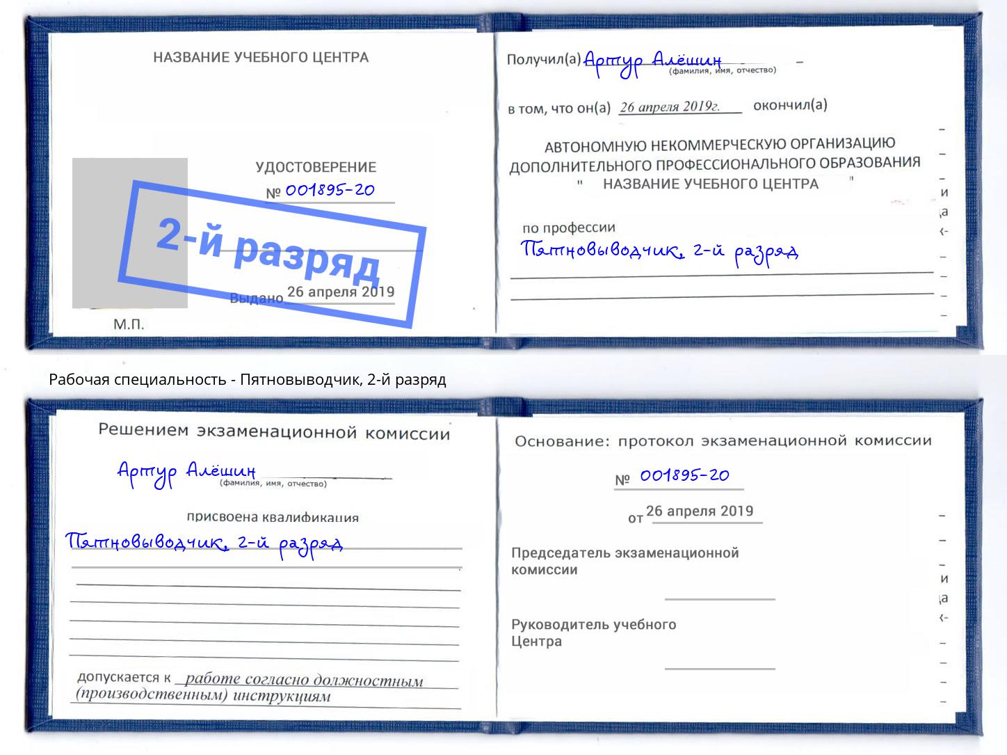 корочка 2-й разряд Пятновыводчик Владикавказ
