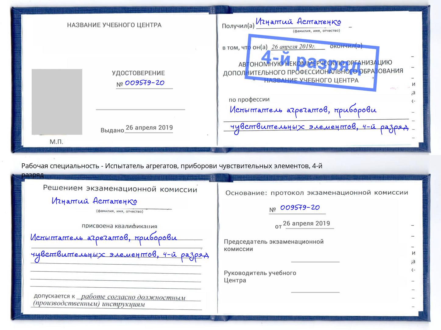 корочка 4-й разряд Испытатель агрегатов, приборови чувствительных элементов Владикавказ