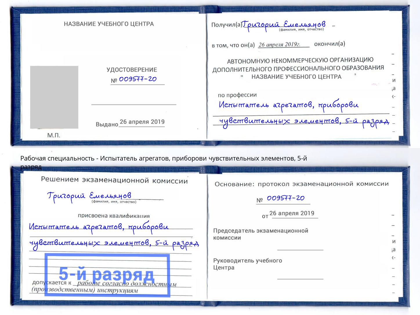 корочка 5-й разряд Испытатель агрегатов, приборови чувствительных элементов Владикавказ
