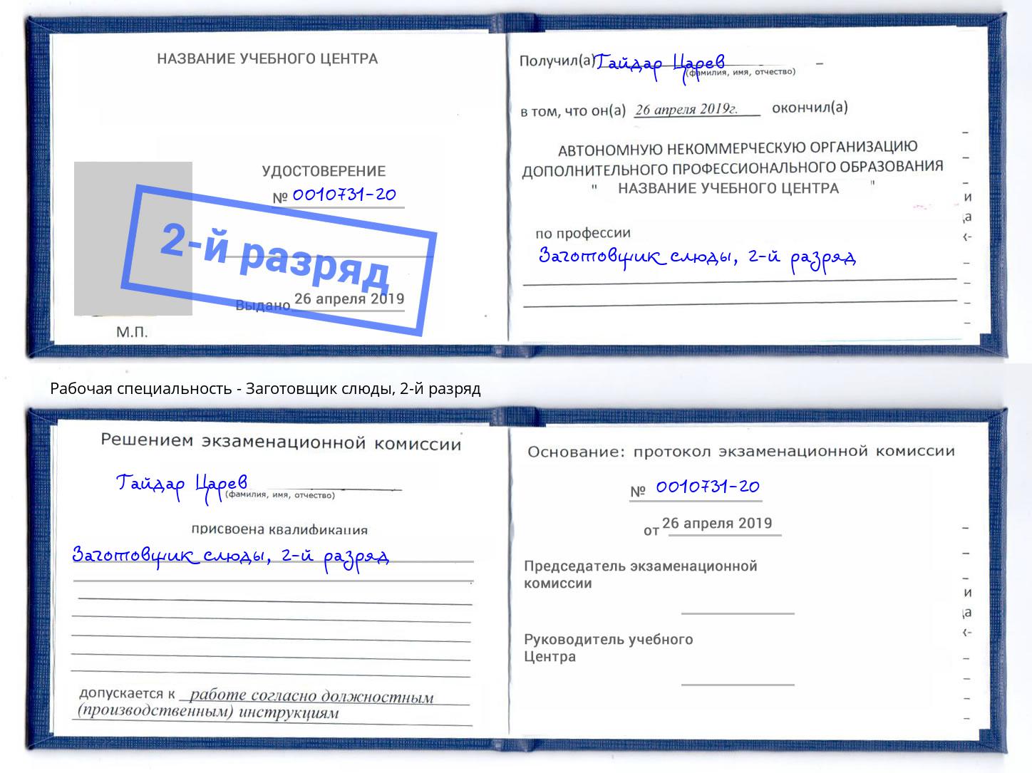 корочка 2-й разряд Заготовщик слюды Владикавказ