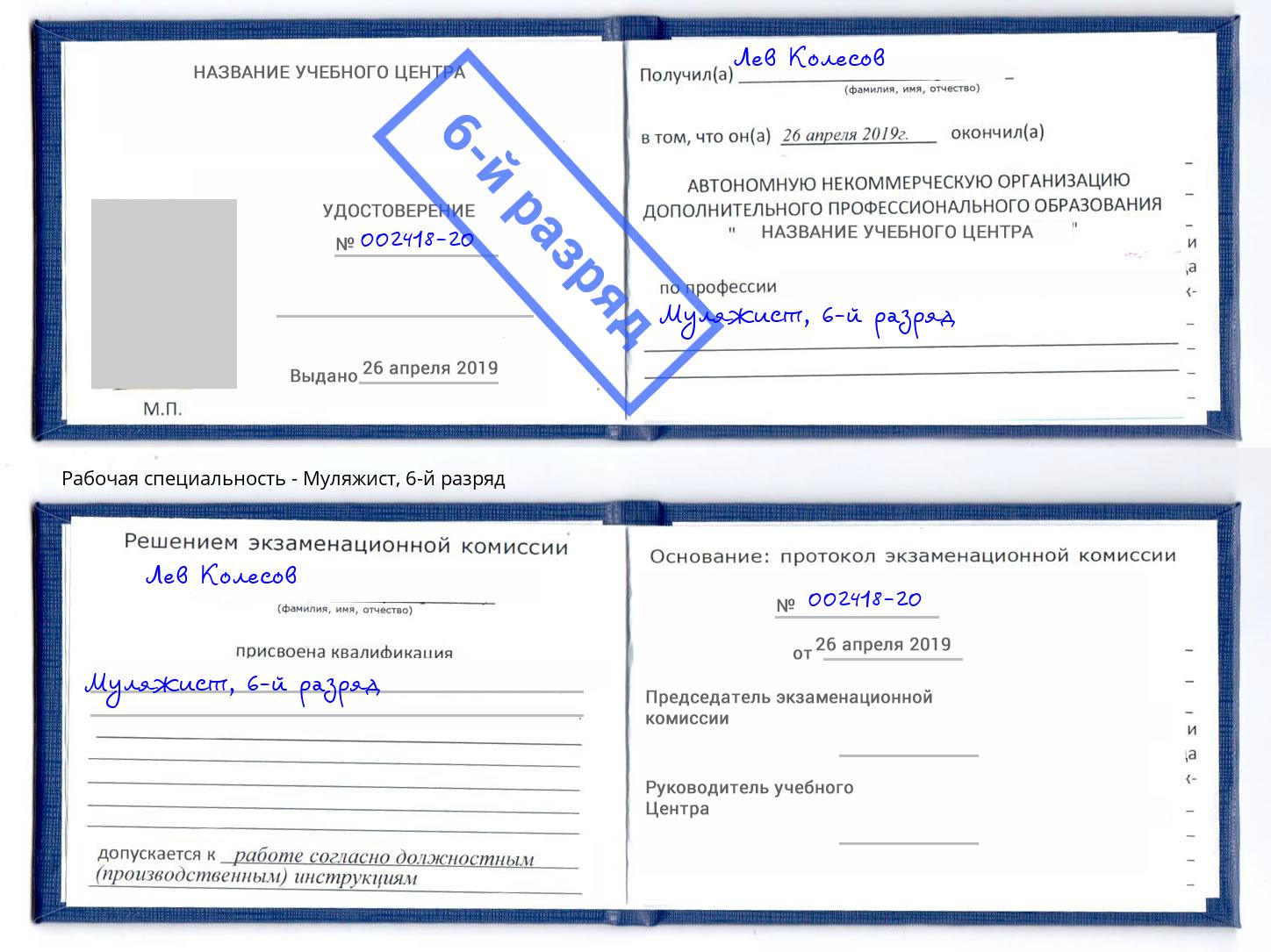корочка 6-й разряд Муляжист Владикавказ