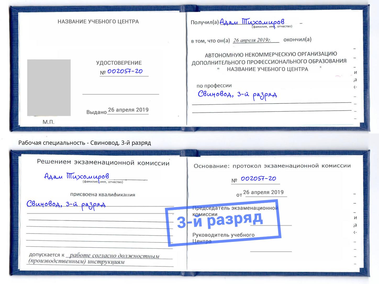 корочка 3-й разряд Свиновод Владикавказ