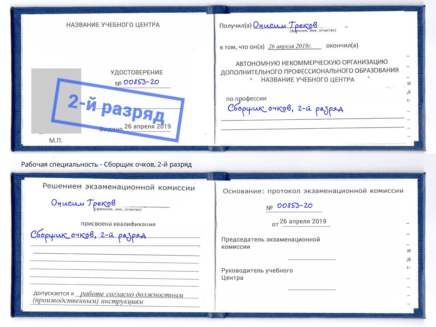 корочка 2-й разряд Сборщик очков Владикавказ