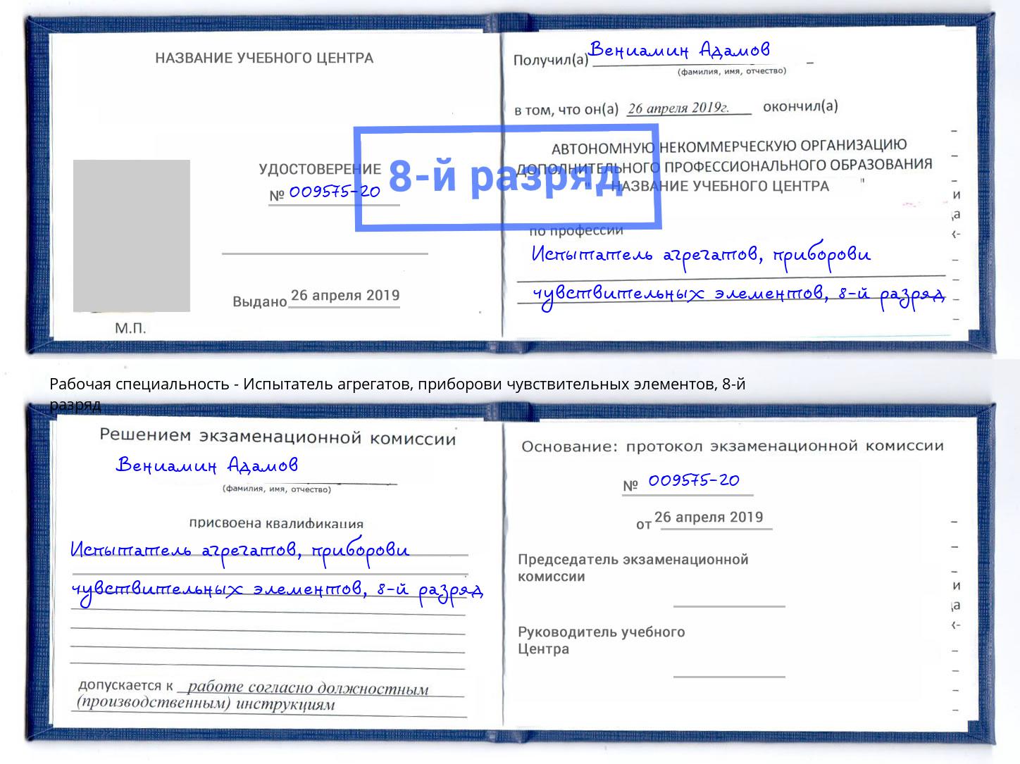корочка 8-й разряд Испытатель агрегатов, приборови чувствительных элементов Владикавказ