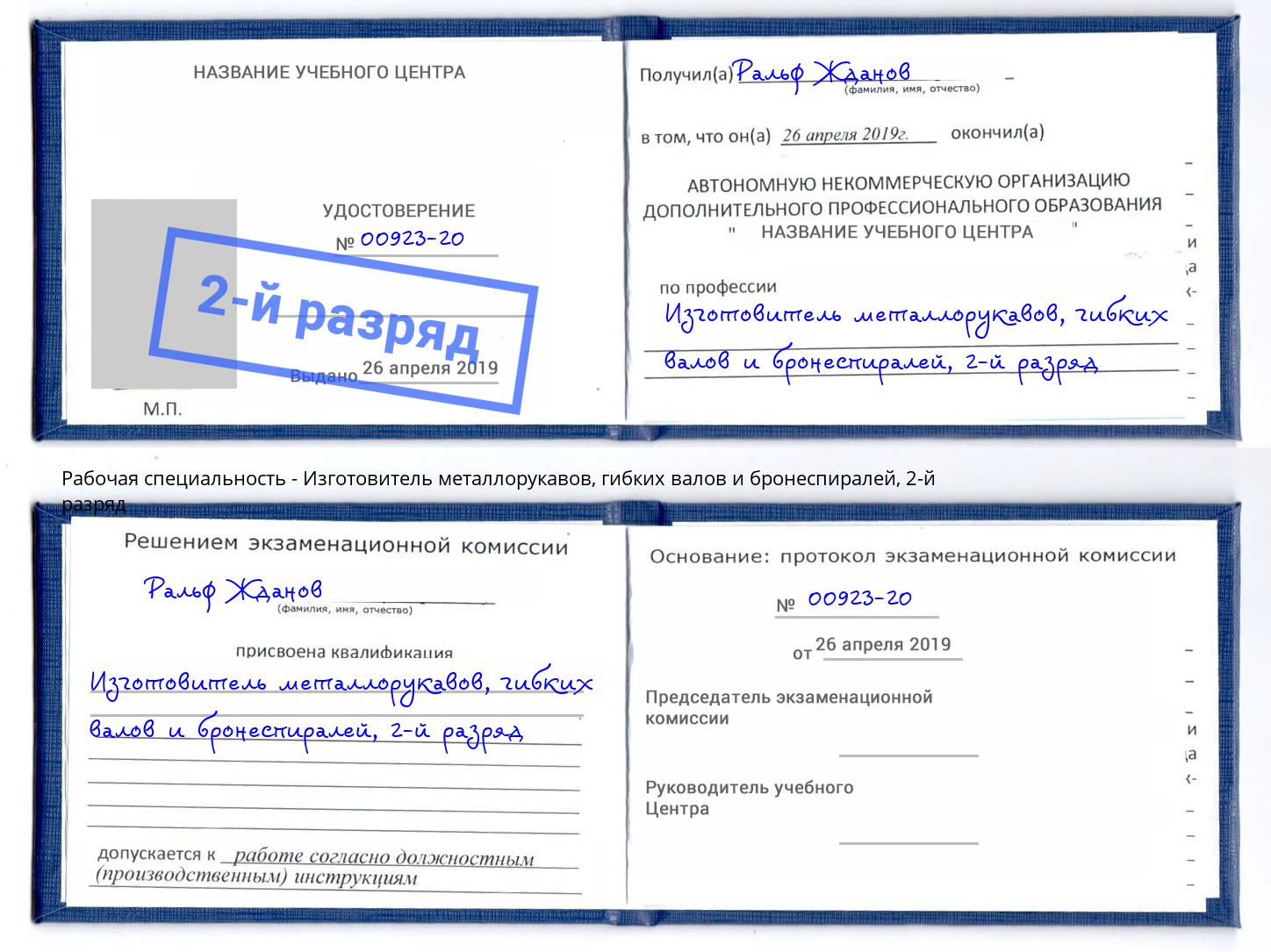 корочка 2-й разряд Изготовитель металлорукавов, гибких валов и бронеспиралей Владикавказ